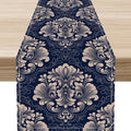 Vintage Damask Table Runner, Blue Classical Luxury Old Fashioned Damask Royal Victorian Flora Print Table Center Decor for Family Kitchen Table Decorations Indoor Outdoor 13x36 inch