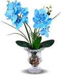 Jusdreen Artificial Blue Orchid in Glass Vase, Realistic Phalaenopsis Arrangement with Potting for Home Office Table Decor, 14.5 Inch Orchid Centerpiece