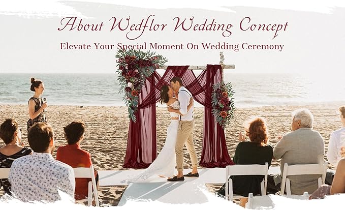Wedding Arch Flowers with Drapes Kit (Pack of 4) - 2pcs Artificial Burgundy Deluxe Swag with 2pcs Sheer Drapes for Wedding Ceremony Arbor Reception Backdrop Rose Floral Decoration