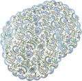 Ridhi Columbia Blue, Turquoise Green Bo-ho Round Place Mat Easter Floral Cotton Washable Placemats 15" Round Embroidery Block Print Table Mat Pack of 4-15 Inch Round