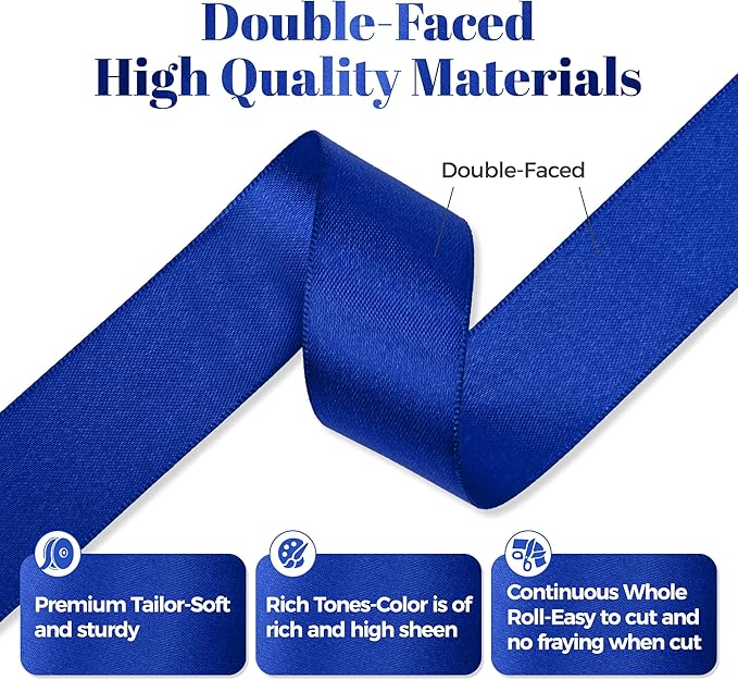 Royal Blue Satin Ribbon, Double Faced 1 Inch X 25 Yards Royal Blue Ribbon, Premium Satin Ribbon for Gift Wrapping, Crafts, Hair Bow Making, Sewing, Flower Bouquet, Wedding Party Decor
