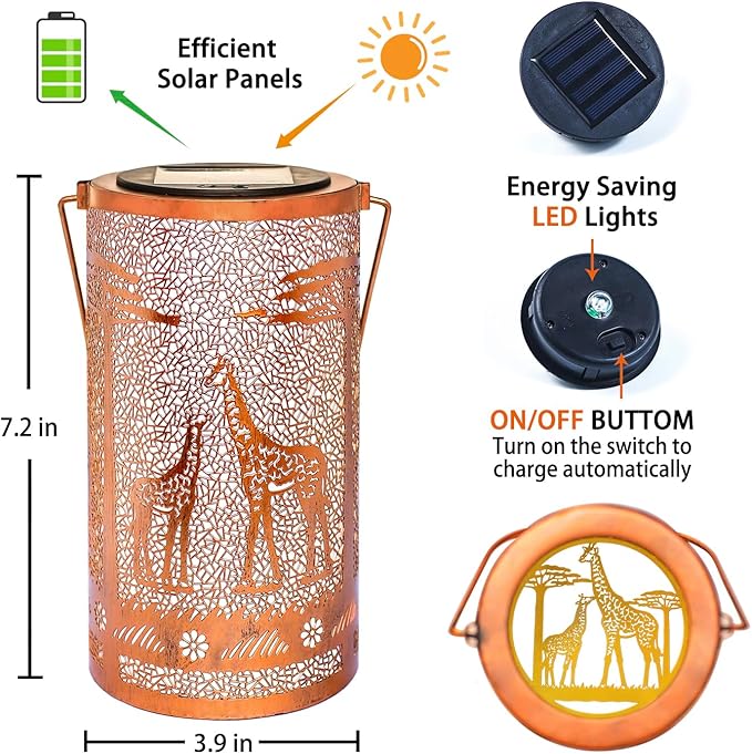 2 Pack Giraffe Solar Lanterns Outdoor Waterproof Hanging Solar Lights Giraffe Gifts for Women Men Metal Decorative LED Giraffe Lanterns for Garden Decor,Yard,Patio,Lawn,Tabletop,Pathway,Landscape