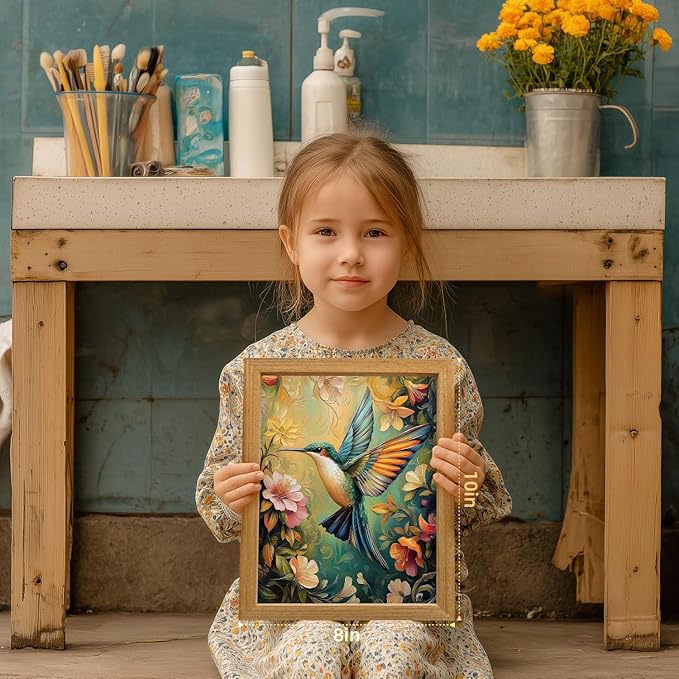 LLEEMPI William Morris Wall Art, Vintage Bird Floral Wall Decor, Hummingbird Flower Canvas Painting, Colorful Nature Botanical Aesthetic Picture for Living Room Bedroom Kid Room Wood Framed 8x10 inch