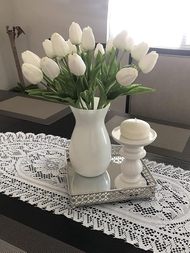 Beferr White Tulips Artificial Flowers 18Pcs Faux Silk Tulip Real Touch Tulip Fake Flowers Bouquets Arrangements for Mother's Day Easter Spring Flowers Gifts Home Table Decor