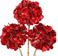 Hollyone 3Pcs Artificial Hydrangea Flowers Red Christmas Ornaments Flowers 26inch Fake Hydrangea Flower Floral Arrangements Bouquets Xmas Faux Hydrangeas Stems Wedding Party Christmas Home Decor