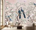 PYFFYP- Chinoiserie Pink Flowers and Bird Wallpaper Vintage Peacock murals for Living Room(Not Peel and Stick)