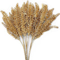 CATTREE Christmas Fake Plants, Artificial Plastic Grass Golden Shrubs Faux Lavender Leaves Simulation Bushes Home Indoor Wedding Decoration Hall Table Planter Filler Decoration - Gold 3 Pack