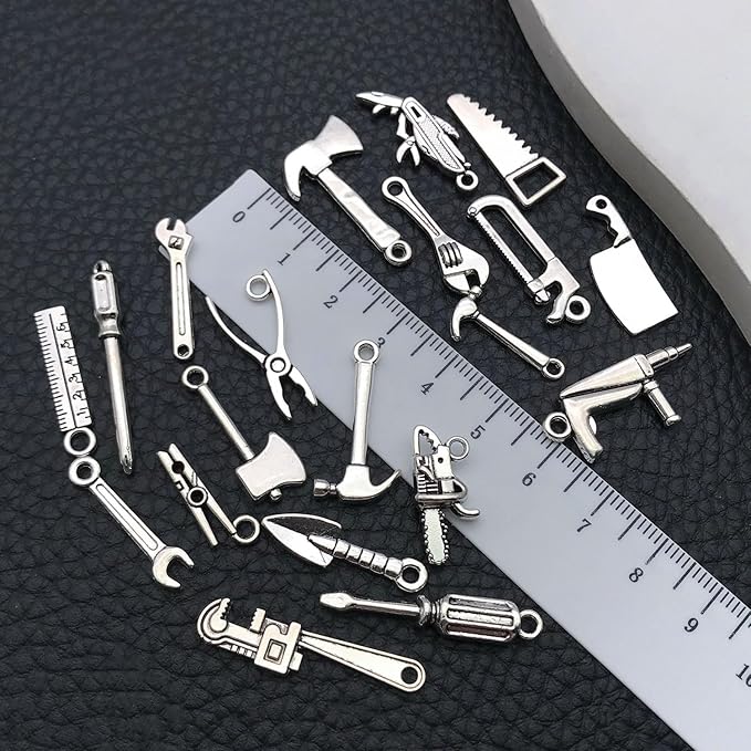 WOCRAFT 60pcs Antique Silver Tools Bracelet Charms for Jewelry Making Sets DIY Necklace Bracelet Keychain Crafting Charms Kit Craft Supplies (SN899)