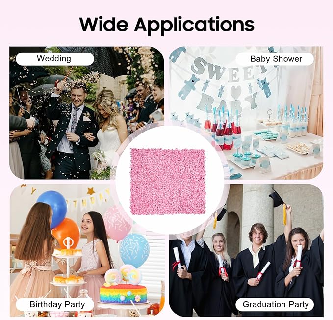 3D Flower Wall Panel, 20pcs Pink Artificial Floral Wall Backdrop, Realistic Silk Flower Backplanes, Roll Up Fake Flower Background for Valentines Wedding Party Photo Arrangement Decor