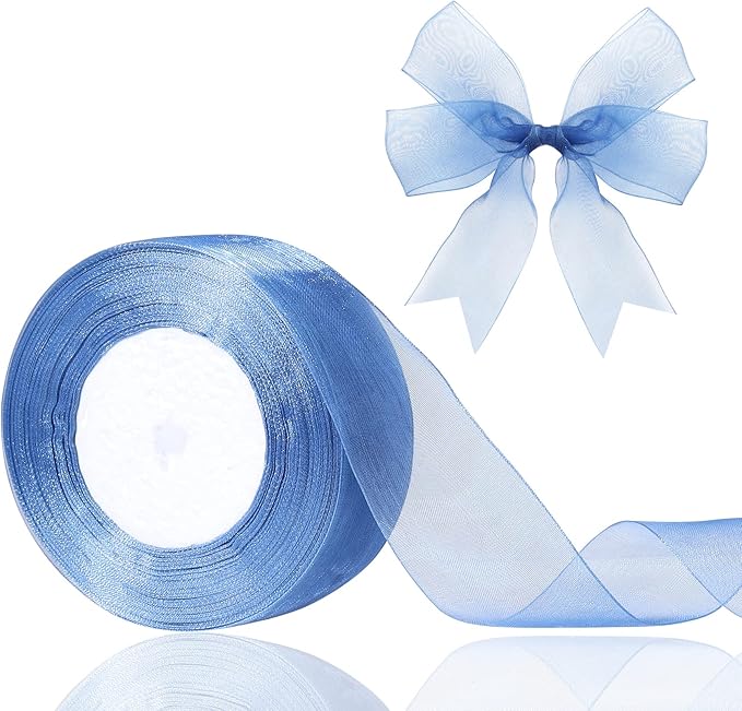 1.5 inch Sheer Organza Ribbon Blue Chiffon Ribbon for Gift Wrapping Christmas Halloween Decoration Wedding Bouquet Crafts 50 Yards