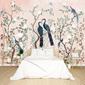 Pink Chinese Style Flowers Birds Wallpaper Peel and Stick Wall Mural for Bedroom Living Room - 96"x137"