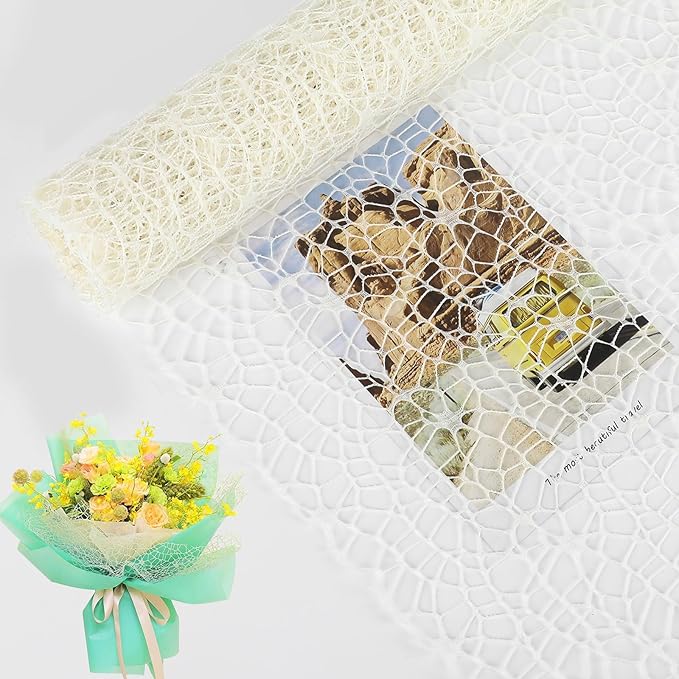 FOIMAS Flower Bouquet Wrapping Paper Roll,19.6" x 5 yrs Mesh Bouquet Wrapping Paper for Presents Flower Packaging Hand Decor,Milky White