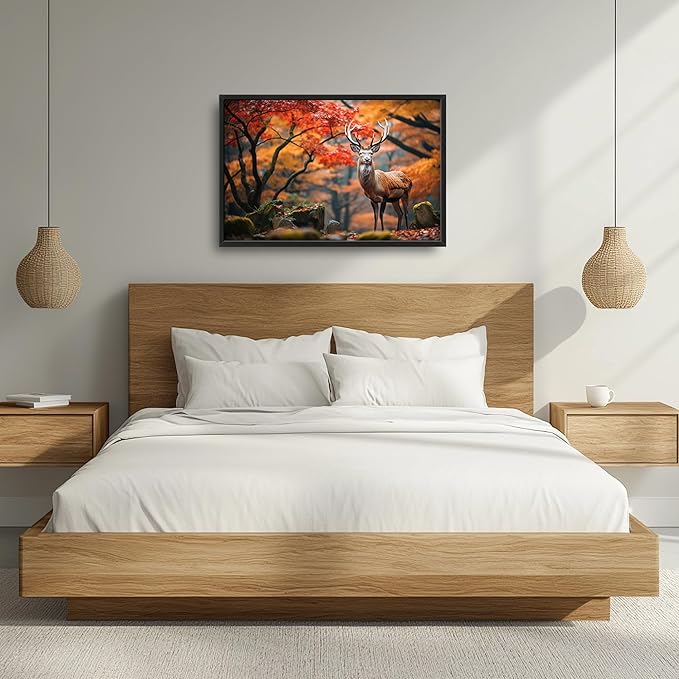 Framed Large Pictures Wall Art for Living Room, Forest Deer Oversized Wall Decor Elk Animal Canvas Print Painting Modern Extra Large Framed Artwork for Bedroom Office 36"x24"