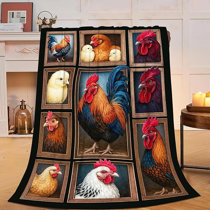 Rooster Blanket Chicken Throw Blanket Farm Animal Soft Cozy Fleece Fuzzy Stuffed Plush Flannel Gifts for Girls Women Boys Kids Adults 60"X80"