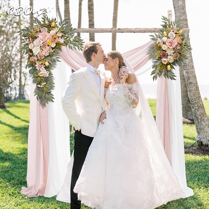 Wedding Arch, Artificial Flowers, Wedding Decor with Drapes (Set of 4)，Be Suited to Banquet, Party, Wedding Decor Ceremony and Background Decoration (Champagne Pink)