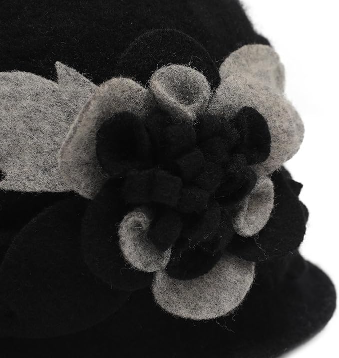 ZLYC Women Wool Cloche Bucket Hat 1920s Vintage Dress Winter Hats with Flower Accent