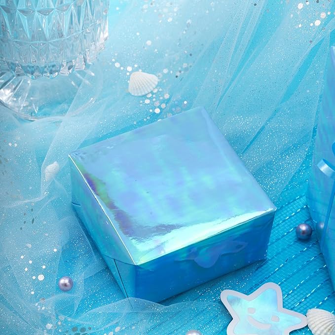 LeZakaa Blue Wrapping Paper Roll, Holographic Iridescent Wrapping Paper for Birthday, Valentine's, Mother's Day, Holiday, Large Roll, 30 inches x 32.8 Feet (92.9 sq.ft.)
