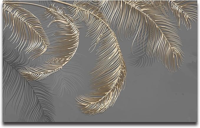 Wall Mural - 3D Wallpaper Decoration, Grey Palm Leaf, 155" x 103" (Not Self-Adhesive)