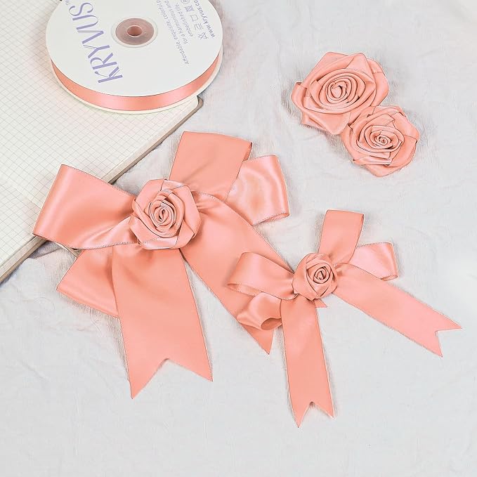 Peach Satin Ribbon, Double Faced 1-1/2 Inch X 50 Yards Peach Ribbon, Premium Satin Ribbons for Gift Wrapping, Crafts, Hair Bow Making, Sewing, Flower Bouquet, Wedding Party Decor