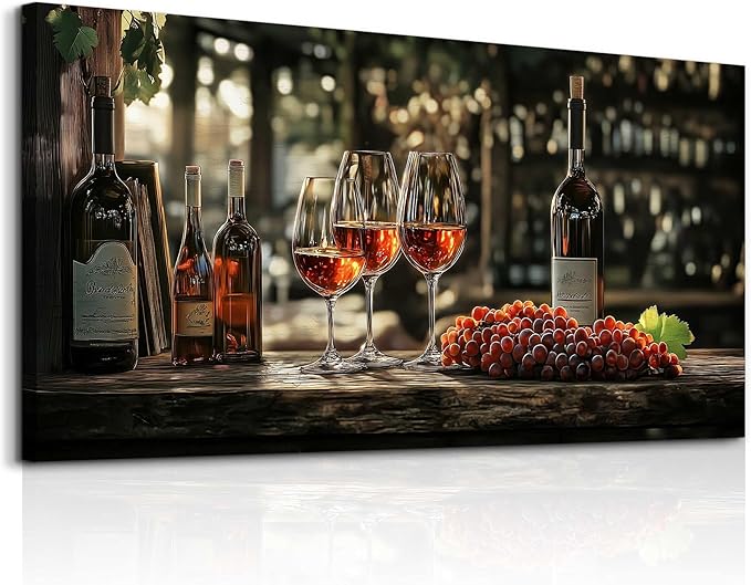 hyidecorart Dining Room Wall Art Wine Glass Canvas Wall Pictures Kitchen Art Wall Decor Still Life Goblet Prints Painting Landscape Poster Bar Living Room Office Artwork Modern Home Decoration 24x48