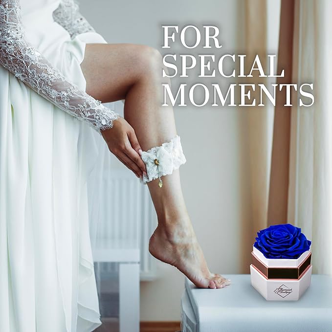 GLAMOUR BOUTIQUE Eternal Preserved Roses in a Box - Flowers Forever, Rose Forever in a Box for Wife, Birthday Gifts for Her, Single Rose, Blue