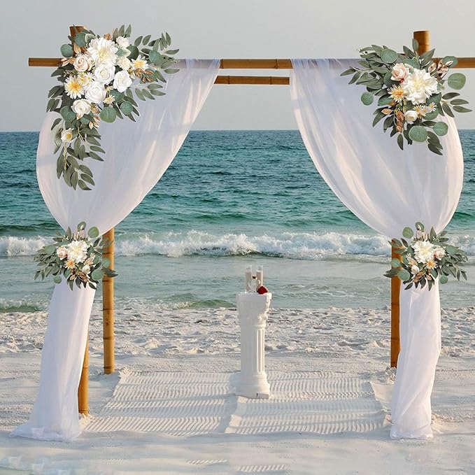 Yellow White Wedding Arch Flowers, Faux Flower Swag Set of 2, White Floral Swag for Wedding Arch Welcome Signs, Reception Ceremony Signs Decor