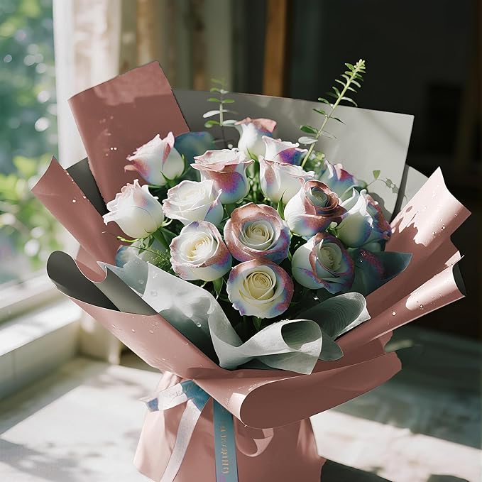 WRAPAHOLIC 20 Sheets Flower Wrapping Paper - 22.4 x 22.4 inch Light Grey Color Water-Resistant Floral Bouquet Wrapping Paper, Florist Supplies Packaging for Wedding Birthday Gift DIY