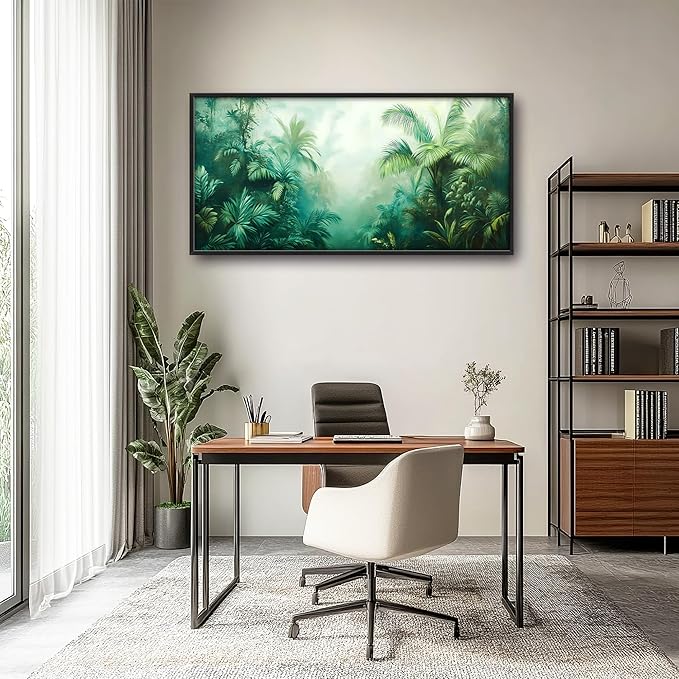 Tropical Jungle Large Decor Wall Art Forests Landscape Framed Pictures for Living Room, Nature Scenery Oversized Canvas Print Painting Modern Extra Large Framed Artwork for Bedroom Office 60"x30"