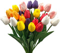 24pcs Multicolor Artificial Tulips Flowers Fake Faux PU Tulip Bouquet Real Touch Flower Arrangement for Home Decoration Excellent Gift Idea for Mothers Day（Multi）