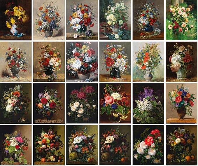 Large Stickers (24pcs 2.5"x3.5") Wild Flowers Garden Still Life Antique Museum Painting Art by Johann Laurentz Jensen Retro Poster Reprint