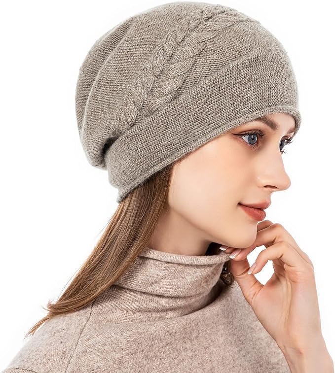QUEENFUR Knit Slouchy Beanie Hats for Women Cashmere Ski Cap Knitted Wool Soft Warm Winter Hat