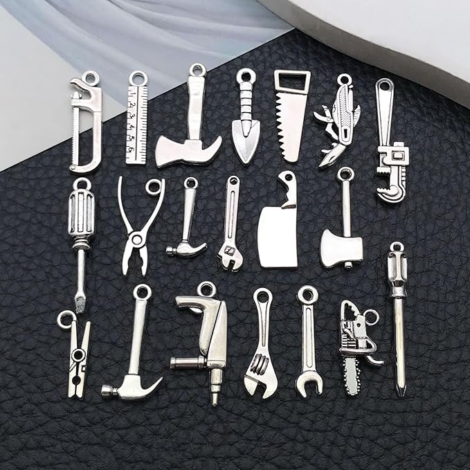 WOCRAFT 60pcs Antique Silver Tools Bracelet Charms for Jewelry Making Sets DIY Necklace Bracelet Keychain Crafting Charms Kit Craft Supplies (SN899)