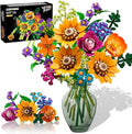 Wild Flowers Bouquet Building Set with Lights - Wildflower 18 Flower Botanicals Collection Building Blocks Sunflower Rose Violet Plants Home Decor Gift for Her Adults Women Girls 12+ (912PCS)