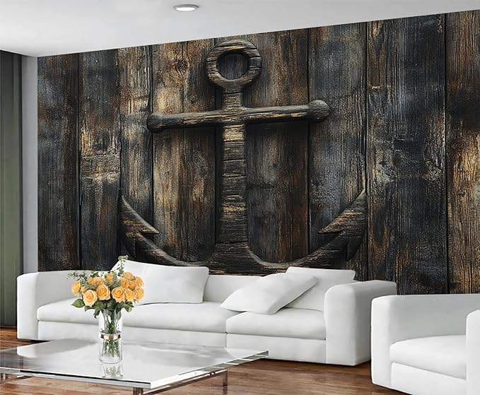 Nautical Anchor Wall Mural, Coastal Style Anchor 3D Wall Murals, Ocean Nautical Wallpaper Mural, for Living Room Bedroom Large Wallpaper Indoor Decor 177.16" W x120 H