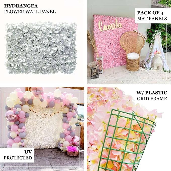Efavormart 4 PCS Cream Silk Hydrangea Flower Mat Wall Wedding Event Decor for DIY Centerpieces Arrangements Party Decorations
