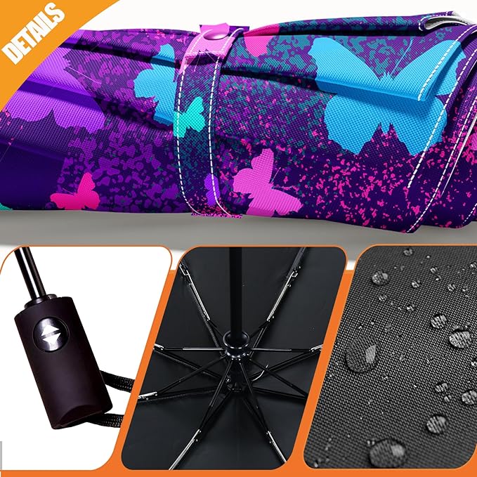 Small Compact Travel Automatic Folding Umbrella for Women, Portable Lightweight, Rain, Wind, UV Sun Shade
