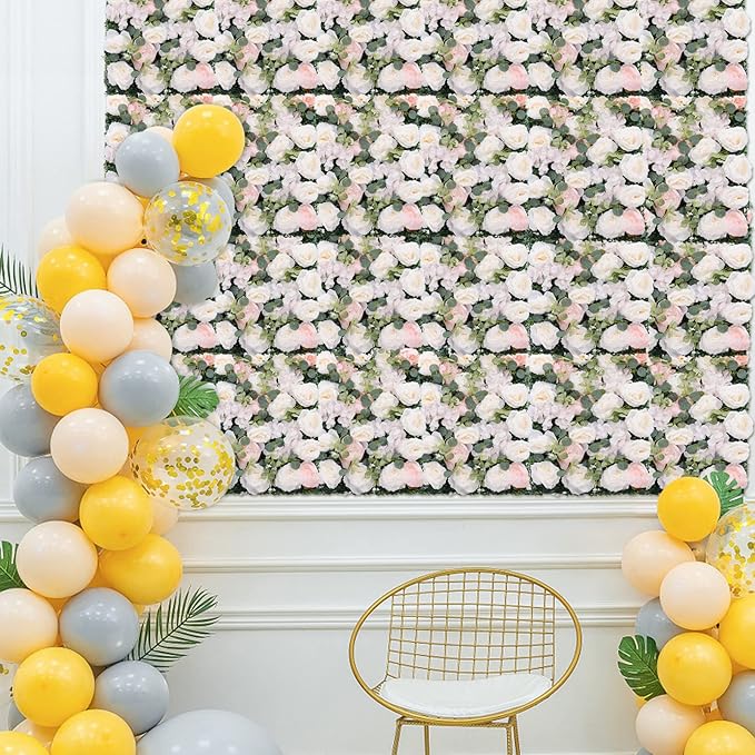 Artificial Flower Wall Panels, Silk Wedding Flower Wall Backdrop Panel, 3D Floral Panel Artificial Floral Wall Mat Flower Screen for Photo Party Wedding Wall Background Decor (6PCS White+Pink)