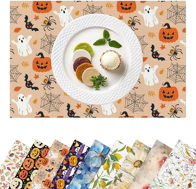 Placemats Set of 4 Halloween Waterproof Oilproof Table Mats Washable Wipeable Heat Resistant Easy to Clean for Indoor Outdoor Party Kitchen Dining Table Decoration 12 * 18in