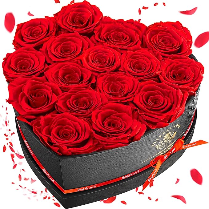 16-Piece Preserved Rose Birthday Gifts for Women, Eternal Rose Preserved Flowers for Delivery Prime Mothers' Day, Valentine's Day, Christmas, Birthday - Red Roses
