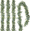 TOCHGREEN 4 PCS Artificial Eucalyptus Garland 5.9FT Faux Silver Dollar Greenery Garland Vines with White Flower Boxwood Fake Hanging Plants for Wedding Home Party Table Mantle Wall Decor