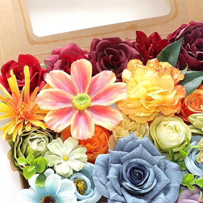 ASTRYAS Fake Artificial Flowers Combo, Faux Silk Colorful Flowers for Spring Summer DIY Wedding Bridal Bouquet Centerpieces Arrangements Party Bridal Baby Shower Home Decorations - Multicolor