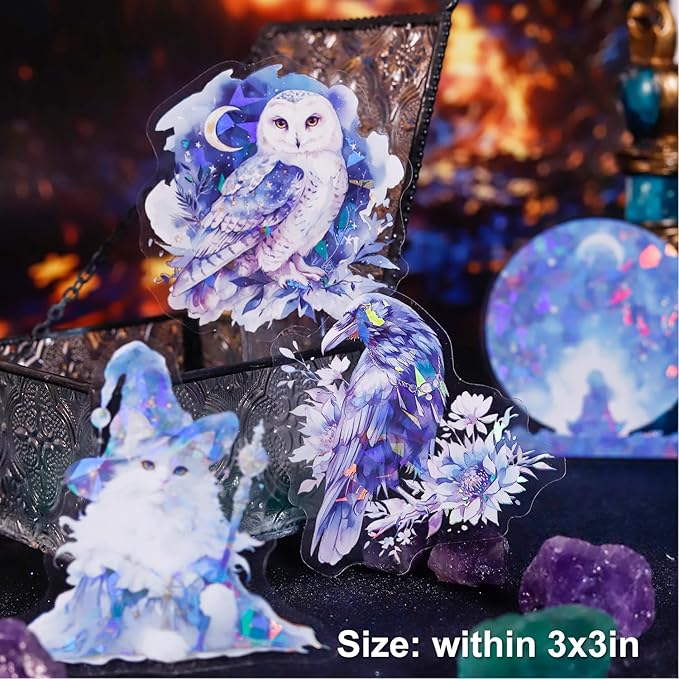 Magical PET Sticker Set, 60Pcs Fantasy Holographic Stickers for Scrapbooking, Journaling, DIY Crafts, and Collage Supplies