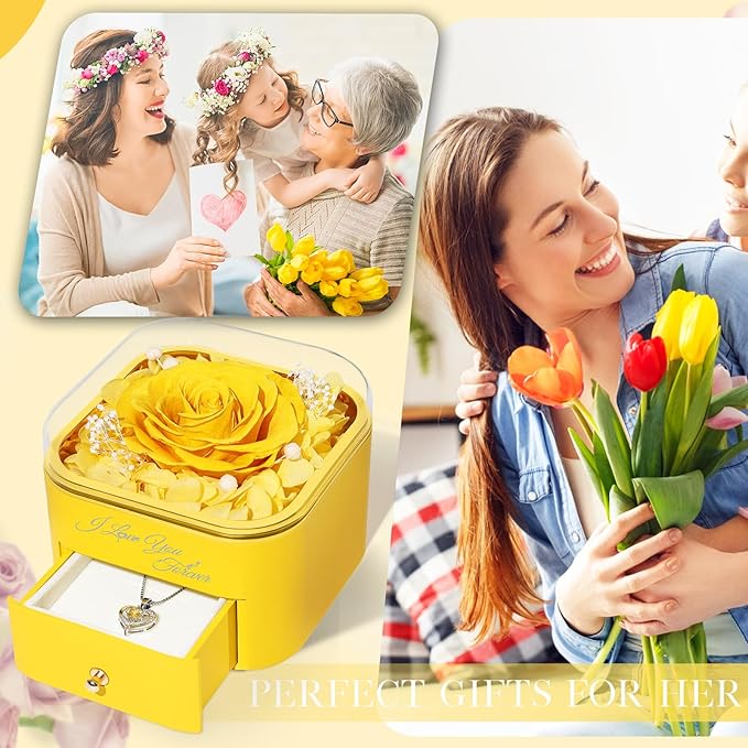Beferr Birthday Gifts for Women Preserved Real Rose with Necklace Eternal Roses Forever Flowers for Delivery Prime Christmas Day Gifts for Mom Grandma Wife Sister Her from Daughter