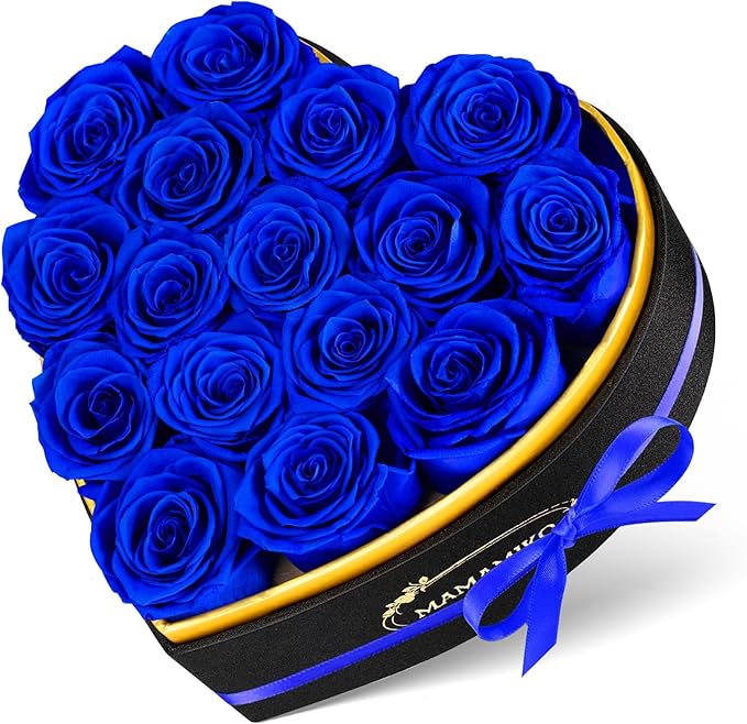 16 Preserved Roses in Heart Shape Gift Box for Her - Forever Flowers for Delivery, Eternal Rose Mothers Gifts for Mom, Wife Anniversary Birthday Gifts for Women, Blue
