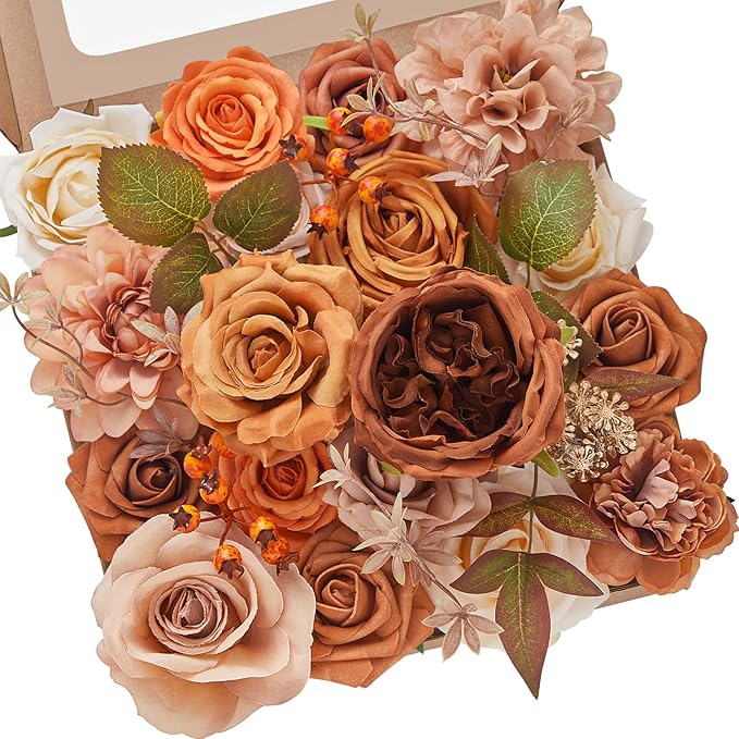Serwalin Orange Artificial Fall Flowers Combo Box Set Mix Dahlia Flowers for DIY Table Centerpieces Arrangements Home Decorations Wedding Bouquets Decorations
