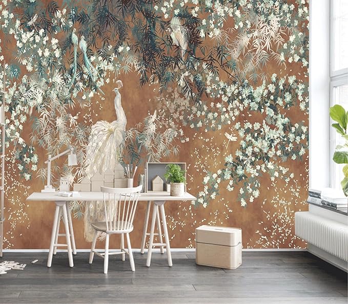 Cliouar-Wall Mural Wallpaper for Bedroom Living Room White Peacock Peel and Stick 90" x 67"