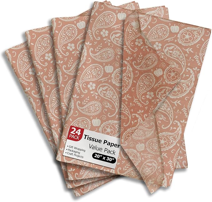 Orange Paisley and Pumpkins Printed Tissue Paper for Birthday Party Gift Bags or Boxes and Wrapping - Fall Bulk Decorative Art Tissue Paper for Packaging and Gifting | 24 Sheets 20" x 30"