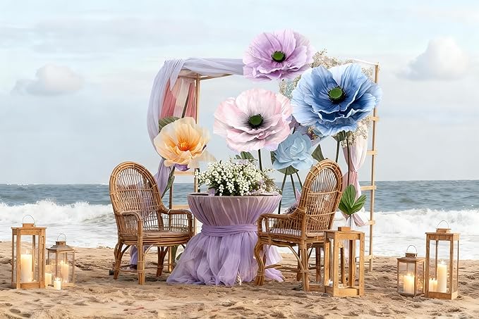 Giant Artificial Flowers 1pack Fake Flowers for Decoration, Fabric Poppy Flower for Wedding Birthday Easter Party Mother's Day Banquet Photography Props Garden Shop Window Display Decor(Dark Pink)