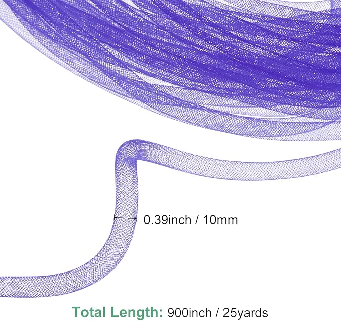 Mesh Tube Ribbon 25 Yards, 10mm Elastic Fabric Ribbons Mesh Tubing for Crafts/Gift Wrapping/Flower Bouquets/Wedding/Birthday/Holiday/Wreaths Christmas/Decoration[Dark Purple]