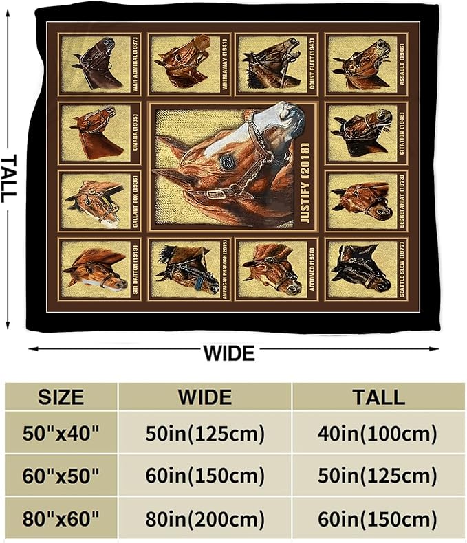 Racing Horses Blanket - Soft Warm Cozy Fleece Throw for Couch, Sofa, Bed - 50"x40" - Gifts for Girls, Boys, Men, Women, Kids, Adults